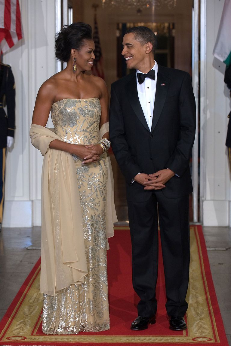 Michelle Obama Wears Custom Brandon Maxwell to State Dinner - Michelle  Obama White Dress
