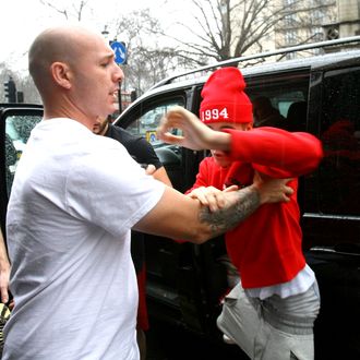 Justin Bieber leaving his central London hotel.