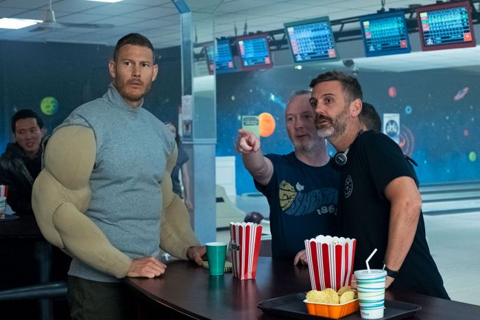 A behind-the-scenes look at Tom Hopper&rsquo;s muscle suit.