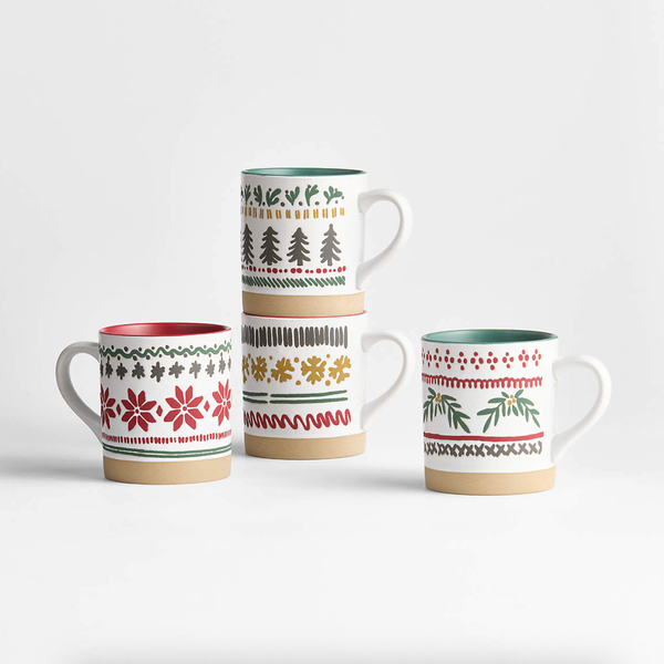 Crate & Barrel Nordic Fair Isle 14-oz. Stoneware Mugs