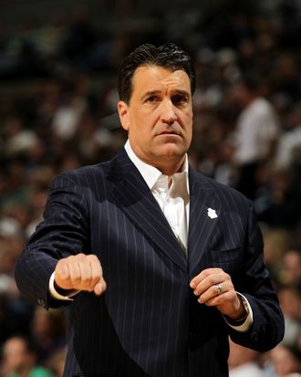 DENVER, CO - MARCH 17: Head coach Steve Lavin of the St. John's Red Storm gestures from the bench against the Gonzaga Bulldogs during the second round of the 2011 NCAA men's basketball tournament at Pepsi Center on March 17, 2011 in Denver, Colorado. (Photo by Doug Pensinger/Getty Images) *** Local Caption *** Steve Lavin