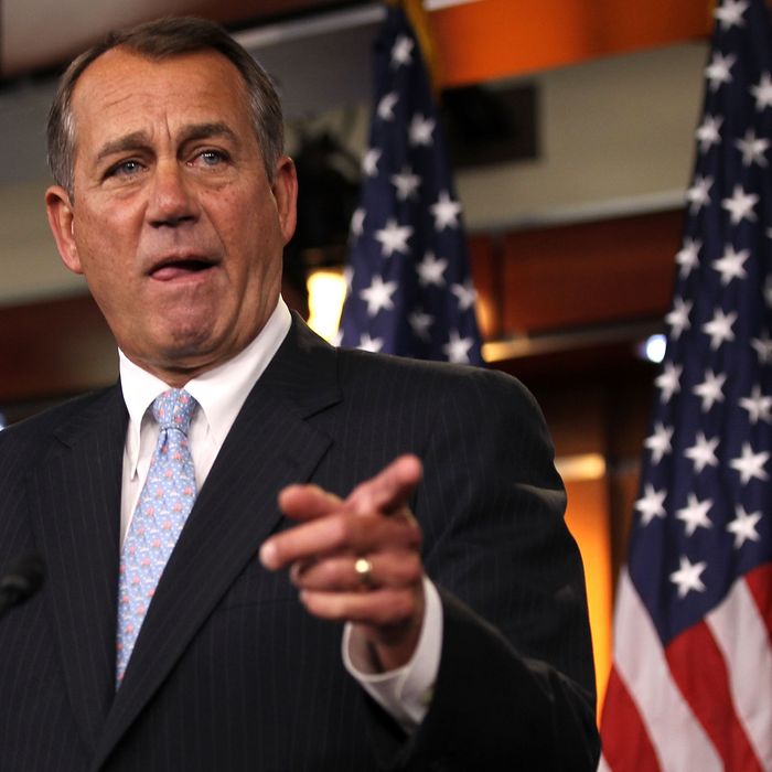 U.S. Speaker of the House Rep. John Boehner (R-OH) speaks during a news briefing March 29, 2012 on Capitol Hill in Washington, DC. Boehner said he will have enough votes to pass the budget proposal by Rep. Paul Ryan (R-WI). 