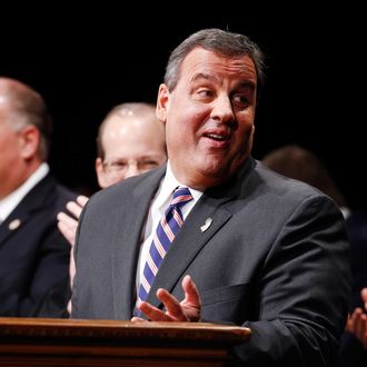 TRENTON, NJ - JANUARY 21: New Jersey Gov. Chris Christie speaks after being is sworn in for his second term on January 21, 2014 at the War Memorial in Trenton, New Jersey. Christie begins his second term amid controversy surrounding George Washington Bridge traffic and Hurricane Sandy relief distribution. (Photo by Jeff Zelevansky/Getty Images)