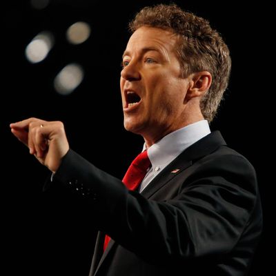 Sen. Rand Paul (R-KY) delivers remarks while announcing his candidacy for the Republican presidential nomination during an event at the Galt House Hotel on April 7, 2015 in Louisville, Kentucky. 