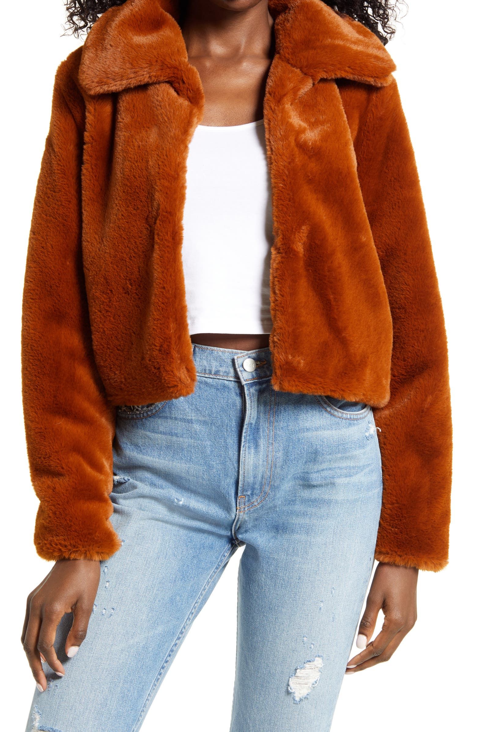Zaful Jackets Leopard Pocket Zip Faux Fur Teddy Coat in Orange Womens Clothing Jackets Fur jackets 