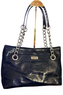 Kenneth Cole black faux leather croc embossed tote bag