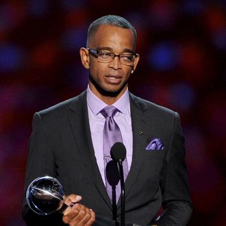 LOS ANGELES, CA - JULY 16: TV personality Stuart Scott accepts the 2014 Jimmy V Perseverance Award onstage during the 2014 ESPYS at Nokia Theatre L.A. Live on July 16, 2014 in Los Angeles, California. (Photo by Kevin Winter/Getty Images)
