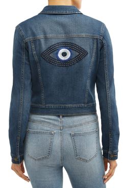 Sofia Jeans by Sofia Vergara Marianella Evil Eye Embroidered Denim Jacket