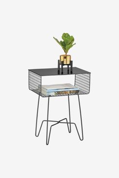mDesign Steel Side Table with Storage Shelf Basket