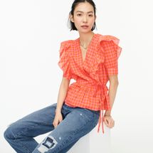 J. Crew Ruffle wrap top in gingham