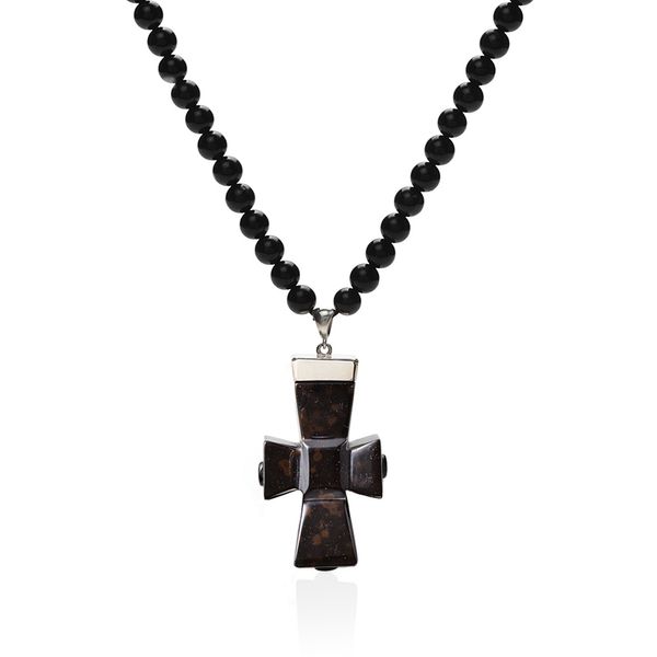 Coptic Cross Pendant Necklace, Black Jasper