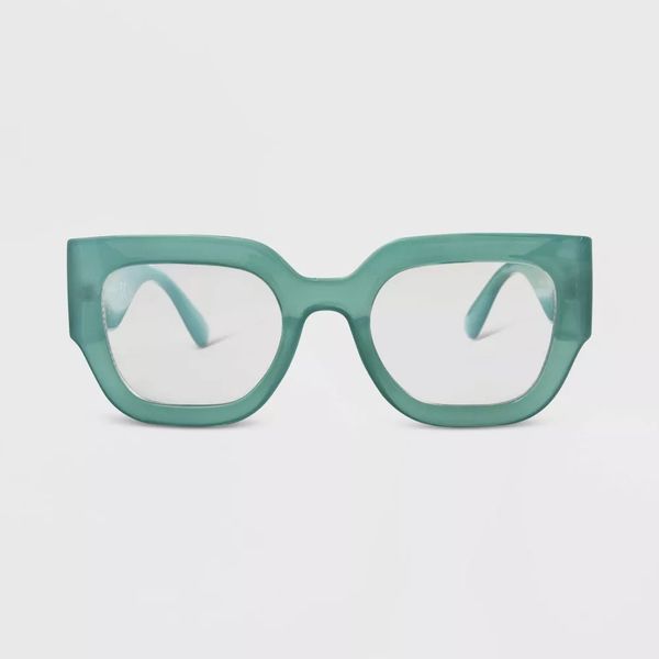 Women’s Shiny Plastic Rectangle Blue-Light-Filtering Glasses