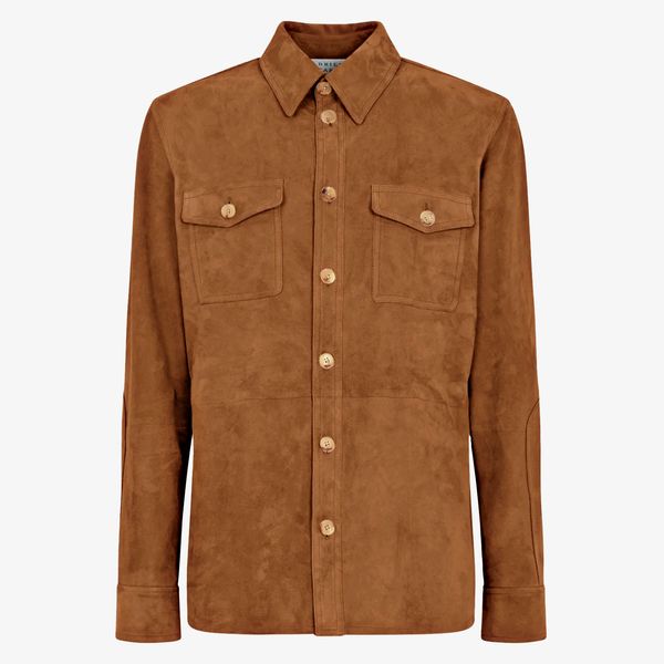 Gabriela Hearst Lucas Overshirt in Camel Suede