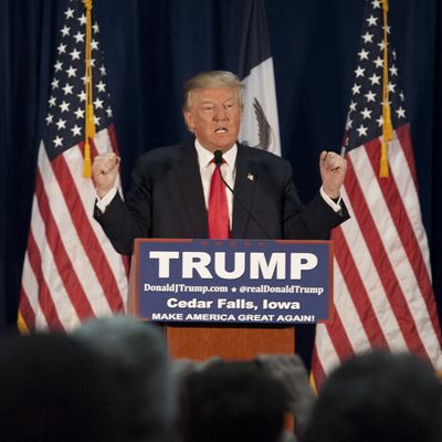 U.S. Republican presidential candidate Trump speaks at a campaign event at University of Northern Iowa in Cedar Falls, Iowa