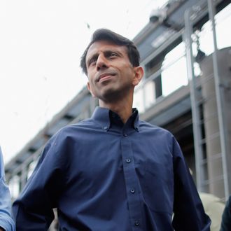 METAIRIE, LA - AUGUST 28: Louisiana Governor Bobby Jindal receives an update on the status of the pumping station at the 17th Street Canal during Hurricane Isaac on August 28, 2012 in Metairie, Louisiana. Hurricane Isaac is expected to make landfall along the Louisiana coast later today. (Photo by Chris Graythen/Getty Images)