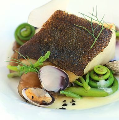 Manila Clams, Sea Beans, Long Island Fiddle Heads, Maitake Mushrooms