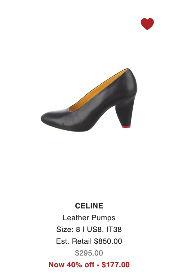 A screenshot of Black leather Celine heels from the resale store The Real Real