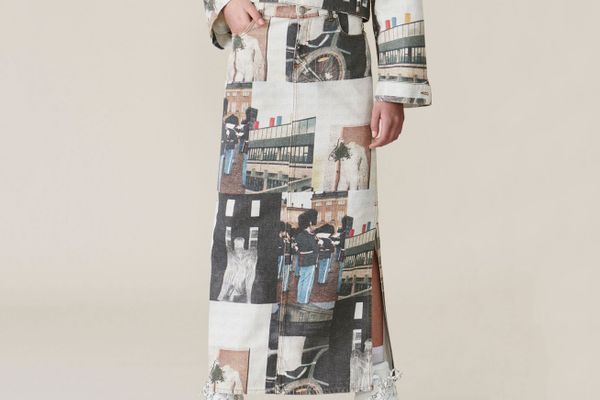 Printed Denim Maxi Skirt