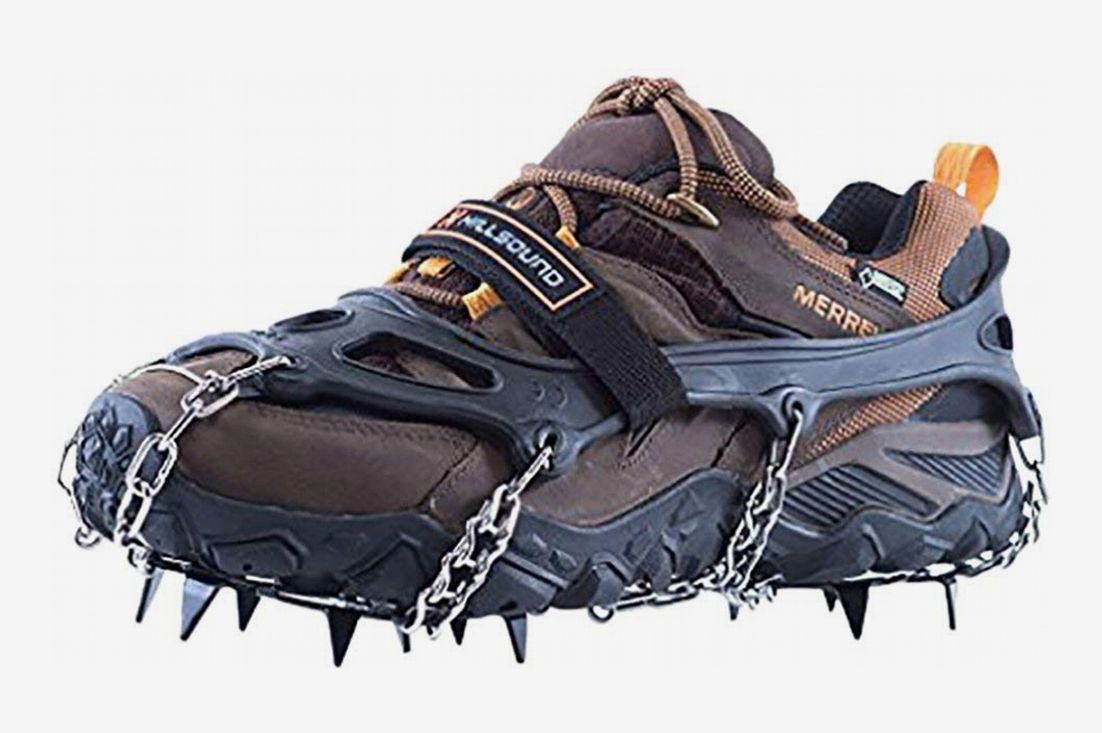 Ice Cleats Traction Cleats Grippers with Velcro Straps and a Storage Bag Non-Slip Over Shoe/Boot Rubber Spikes Crampons Anti Slip Walk Traction Cleats for Hiking Walking on Snow and Ice 