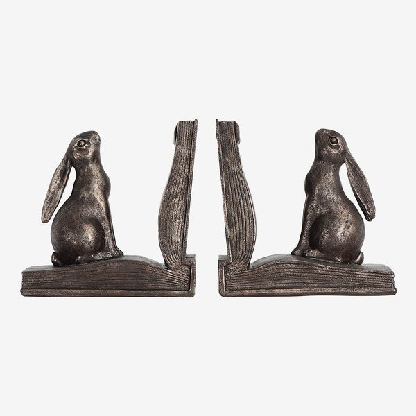Creative Co-op Rustic Rabbit on Book Resin (Set of 2 Pieces) Bookends, Bronze