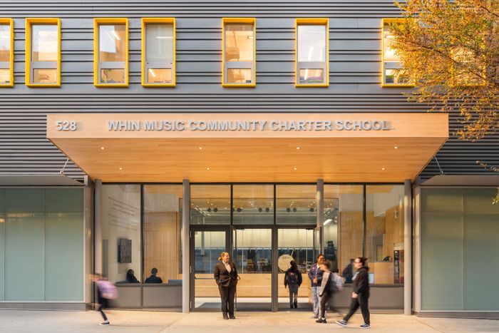 The school’s entrance on West 162nd Street between Broadway and Amsterdam.