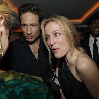 NEW YORK - NOVEMBER 22: (L-R) David Duchovny and Gillian Anderson attend the after party for the opening night of 