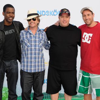 BERLIN - JULY 30: Actors Chris Rock, David Spade, Kevin James and Adam Sandler attend the Beach BBQ for the German Premiere of 'Kindskoepfe' (Grown Ups) at O2 World on July 30, 2010 in Berlin, Germany. (Photo by Toni Passig/WireImage) *** Local Caption *** Chris Rock;David Spade;Kevin James;Adam Sandler