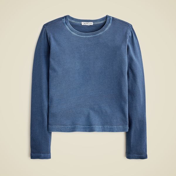 J.Crew Girls' Long-Sleeve Garment-Dyed T-Shirt in Broken-In Jersey