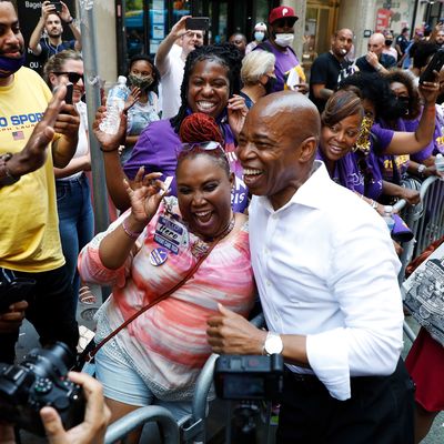 Eric Adams greeting supporters.