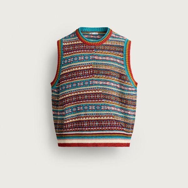 Zara Patchwork Jacquard Knit Vest