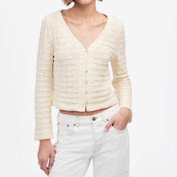 Madewell Basket-Weave Stitch Long-Sleeve Sweater Tee