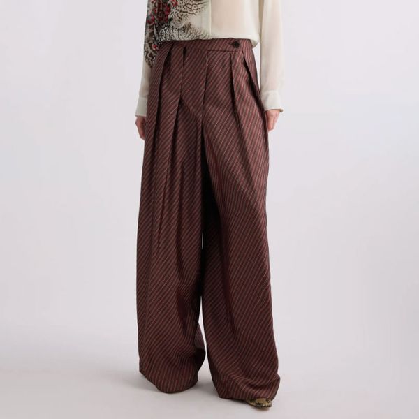 Dries Van Noten Diagonal Stripe Pleated Wide Leg Pants