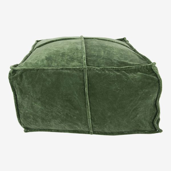Creative Co-Op Square Cotton Velvet Pouf Seating, Chive Green