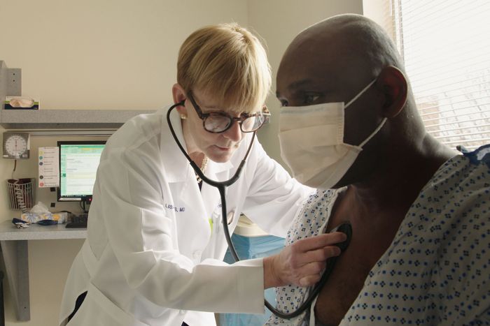 Dr. Lisa Sanders, host of <!-- raw HTML omitted -->Diagnosis<!-- raw HTML omitted -->, with a patient.