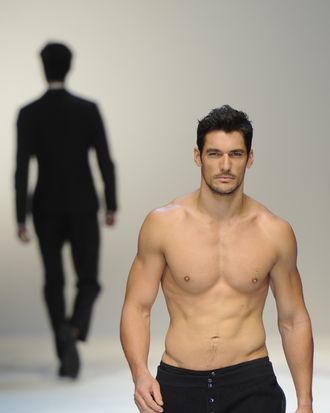 MILAN, ITALY - JUNE 18: Model David Gandy walks the runway during the Dolce & Gabbana fashion show as part of Milan Fashion Week Menswear Spring/Summer 2012 on June 18, 2011 in Milan, Italy (Photo by Vittorio Zunino Celotto/Getty Images)