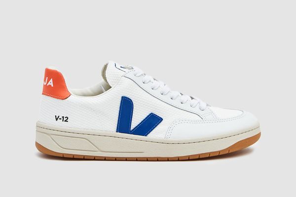 Veja V-12 B-Mesh Sneaker in White/Indigo/Orange