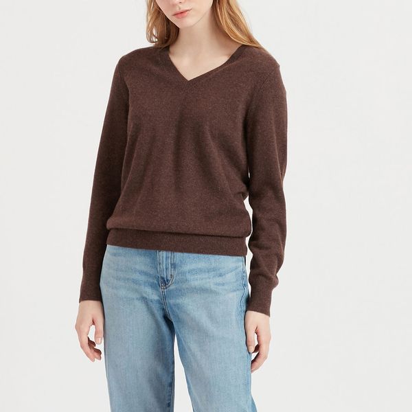 Women’s Cashmere V-Neck Sweater - strategist best chocolate brown cashmere v neck sweater 