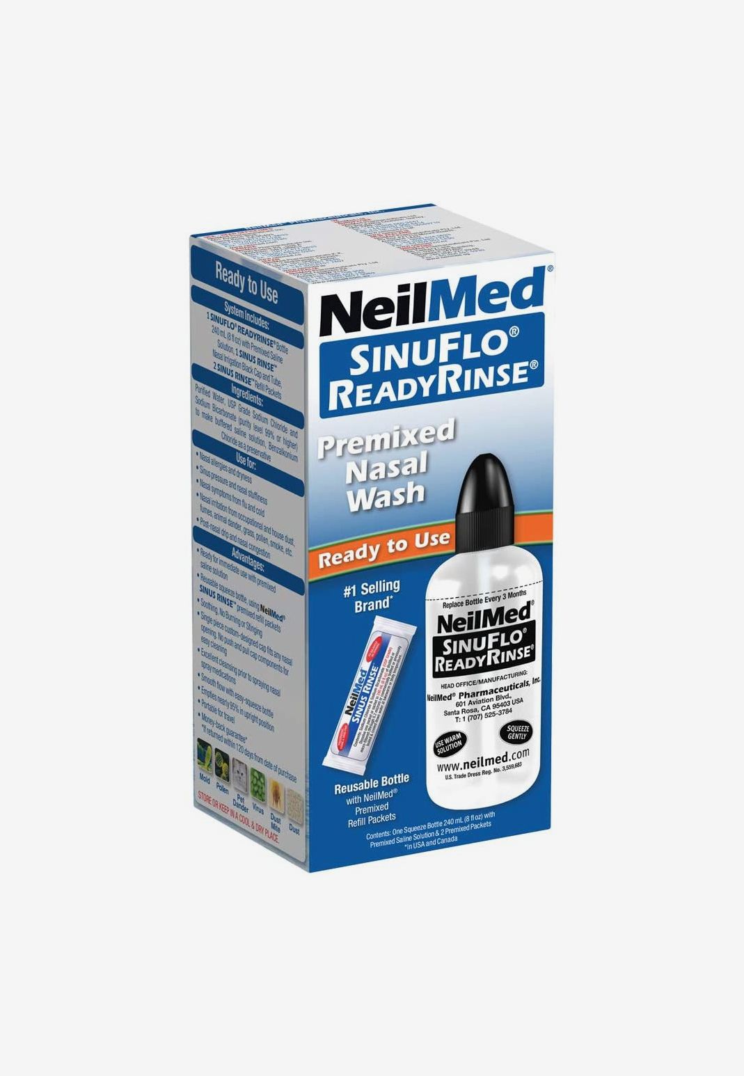 NeilMed Sinus Rinse Pediatric Complete Saline Nasal Rinse Kit with 60  Premixed Packets