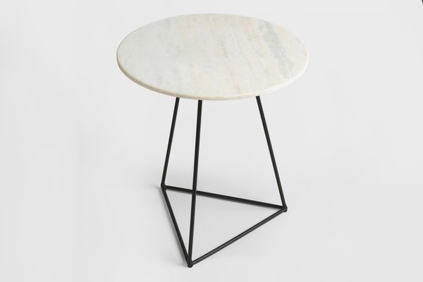 White Marble and Metal Round Accent Table