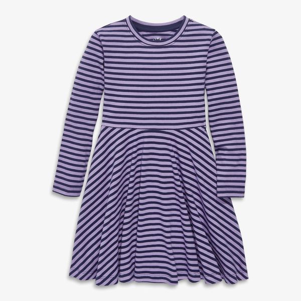 Primary Kids Long Sleeve Twirly Dress in Mini Stripe