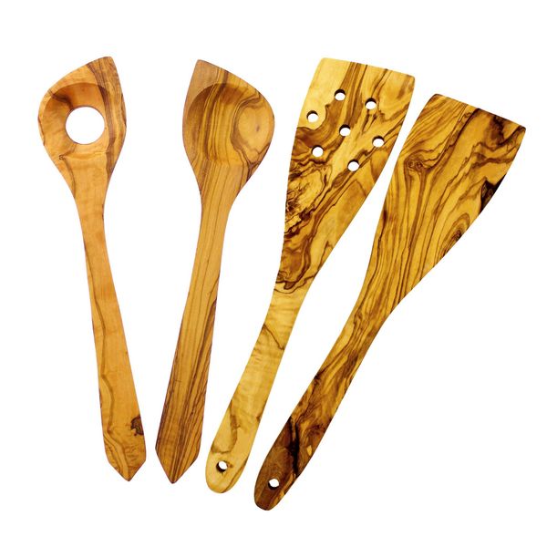 French Home Laguiole 4-Piece Olive Wood Kitchen Utensil Set