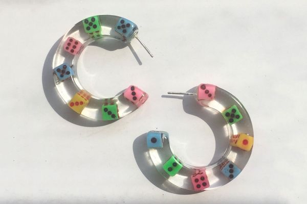 Physical Affection Multi-Color Dice Resin Hoop Earrings