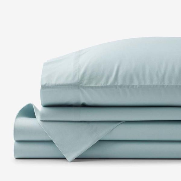 The Company Store Cotton Solid Garment Washed Cotton Percale Bed Sheet Set - Queen