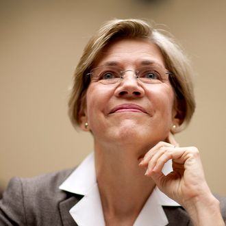 Elizabeth Warren, the Obama administration adviser on the Consumer Financial Protection Bureau, smiles before testifying at a hearing of the House Committee on Oversight and Government Reform in Washington, D.C., U.S., on Thursday, July 14, 2011. Warren said that the new agency would monitor possible violations of rules designed to protect the finances of soldiers and sailors after it starts work on July 21. 