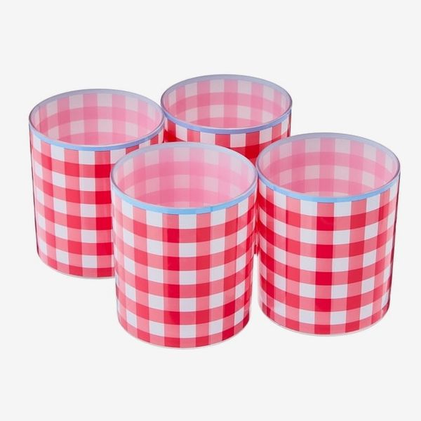 Sheila Bridges Philadelphia Red Gingham Lowball Tumblers, Set of 4