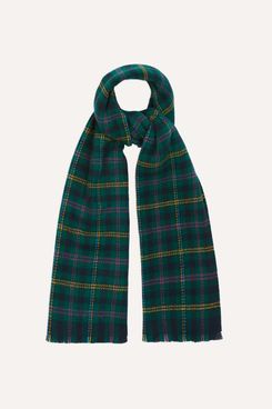 Drake’s Green Tartan Check Wool Scarf