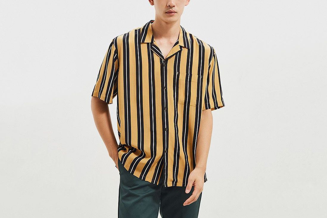red yellow green striped shirt