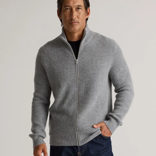 Quince Mongolian Cashmere Fisherman Full Zip Sweater
