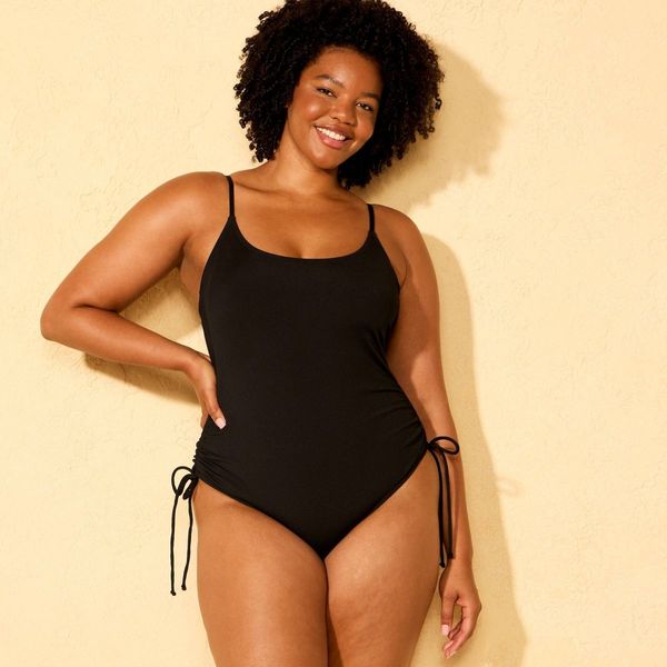 Shade & Shore Women’s Ribbed Adjustable Drawstring Medium Coverage One Piece Swimsuit