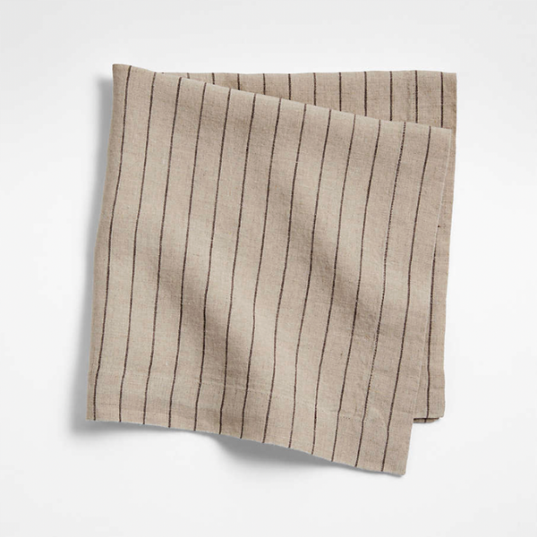 Crate & Barrel Marin Natural and Earth Brown European Linen Striped Napkin